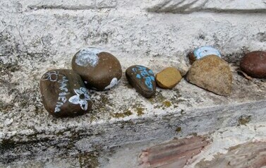 Kamienie na cmentarzu żydowskim w Staszowie. Stones at the Jewish cemetery in Stasz&oacute;w