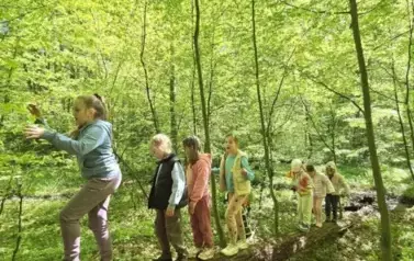 Pokonywanie leśnych przeszk&oacute;d przez uczni&oacute;w klasy 2 b