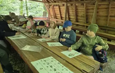 Uczniowie klasy 2 b rozwiązują zadania przyrodnicze