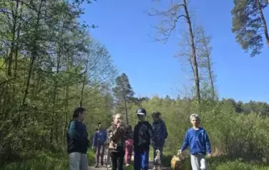 Uczniowie klasy 2 b podczas sprzątania lasu