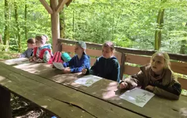 Uczniowie klasy 2 b rozwiązują zadania przyrodnicze