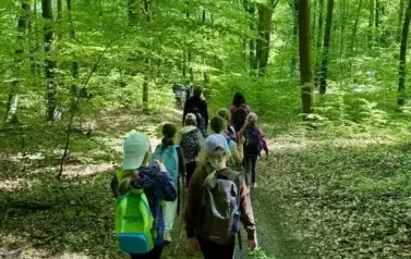 Uczniowie klasy II b wędrują przez las