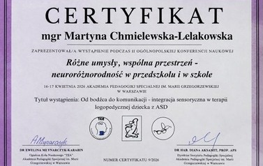 Certyfikat uczestnictwa w konferencji