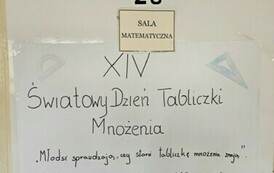 Plakat na drzwiach sali