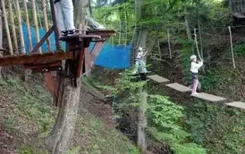 Uczniowie w parku linowym