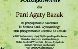 Podziękowanie dla pani Agaty Bazak