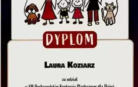 Konkurs o rodzinie - dyplom Laury Koziarz z klasy 1 a