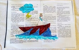 Praca plastyczna ucznia przedstawiająca scenę biblijną