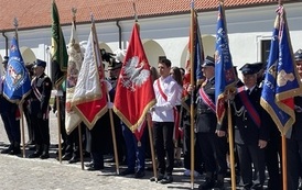 Poczty sztandarowe na rynku w Staszowie
