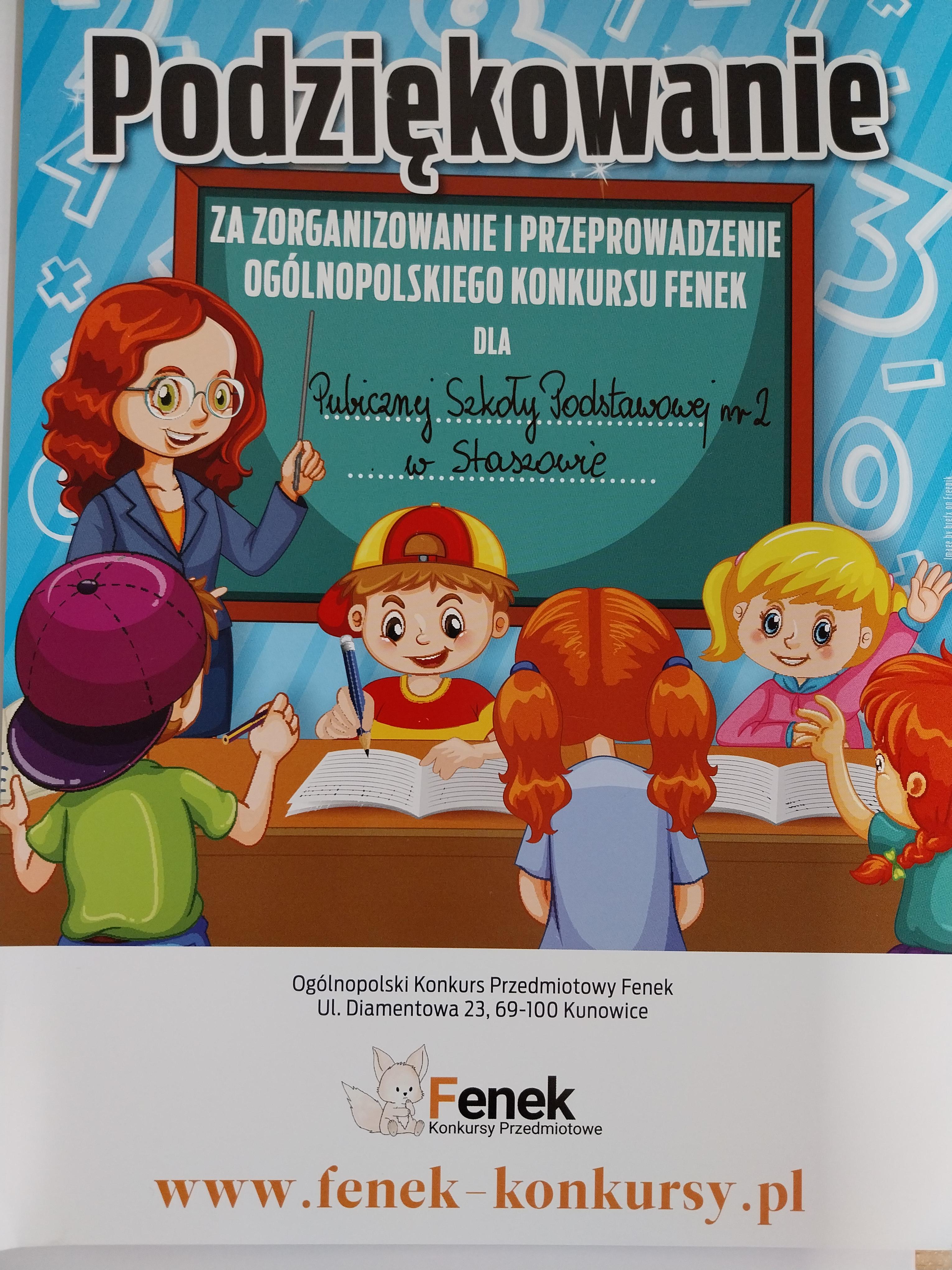 Podziękowanie dla plac&oacute;wki za udział w&nbsp;konkursie
