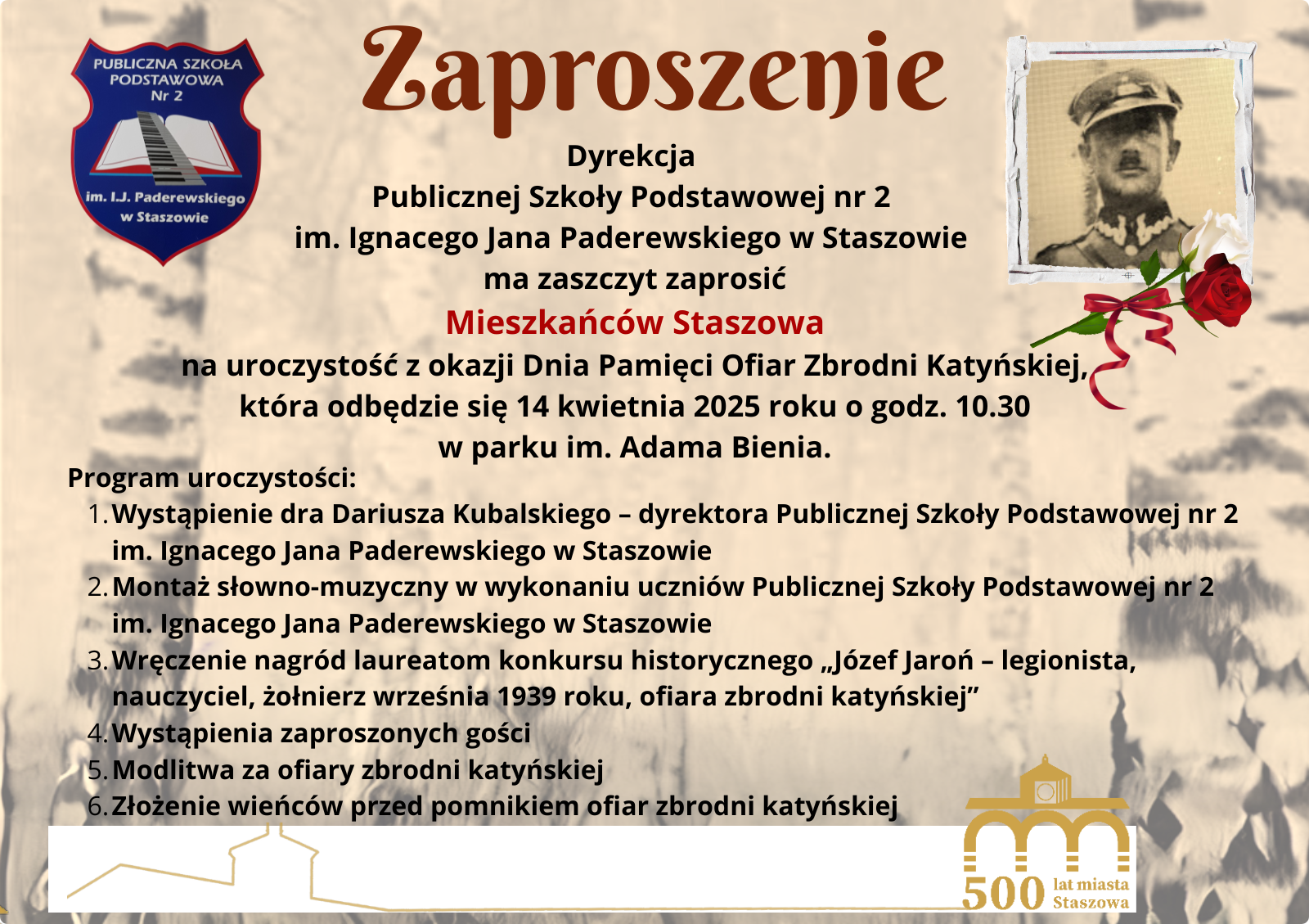Zaproszenie na&nbsp;uroczystość z&nbsp;okazji Dnia Pamięci Ofiar Zbrodni Katyńskiej