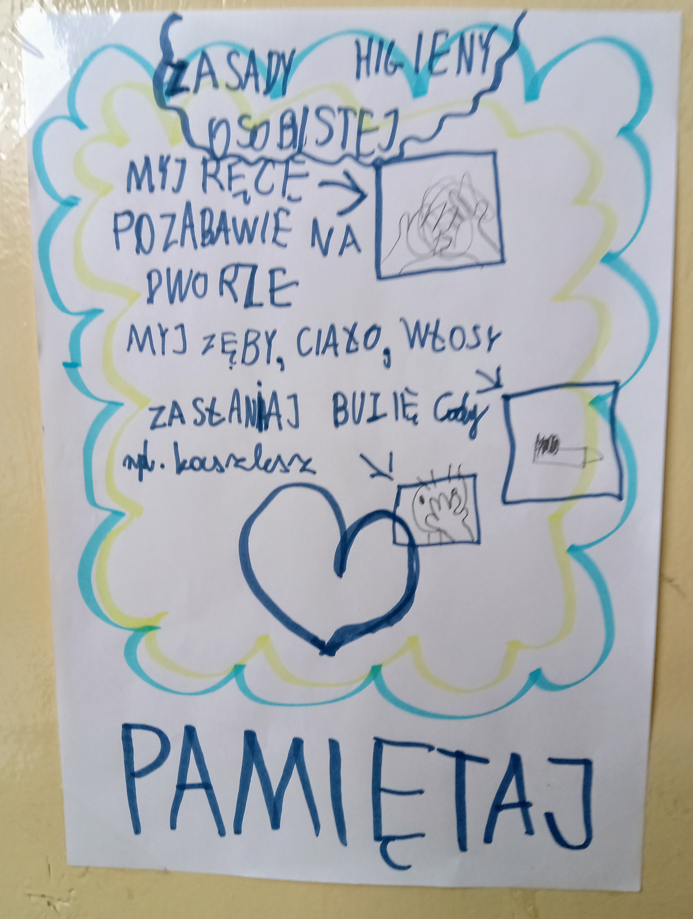 Rysunek ucznia przedstawiający zasady higieny osobistej