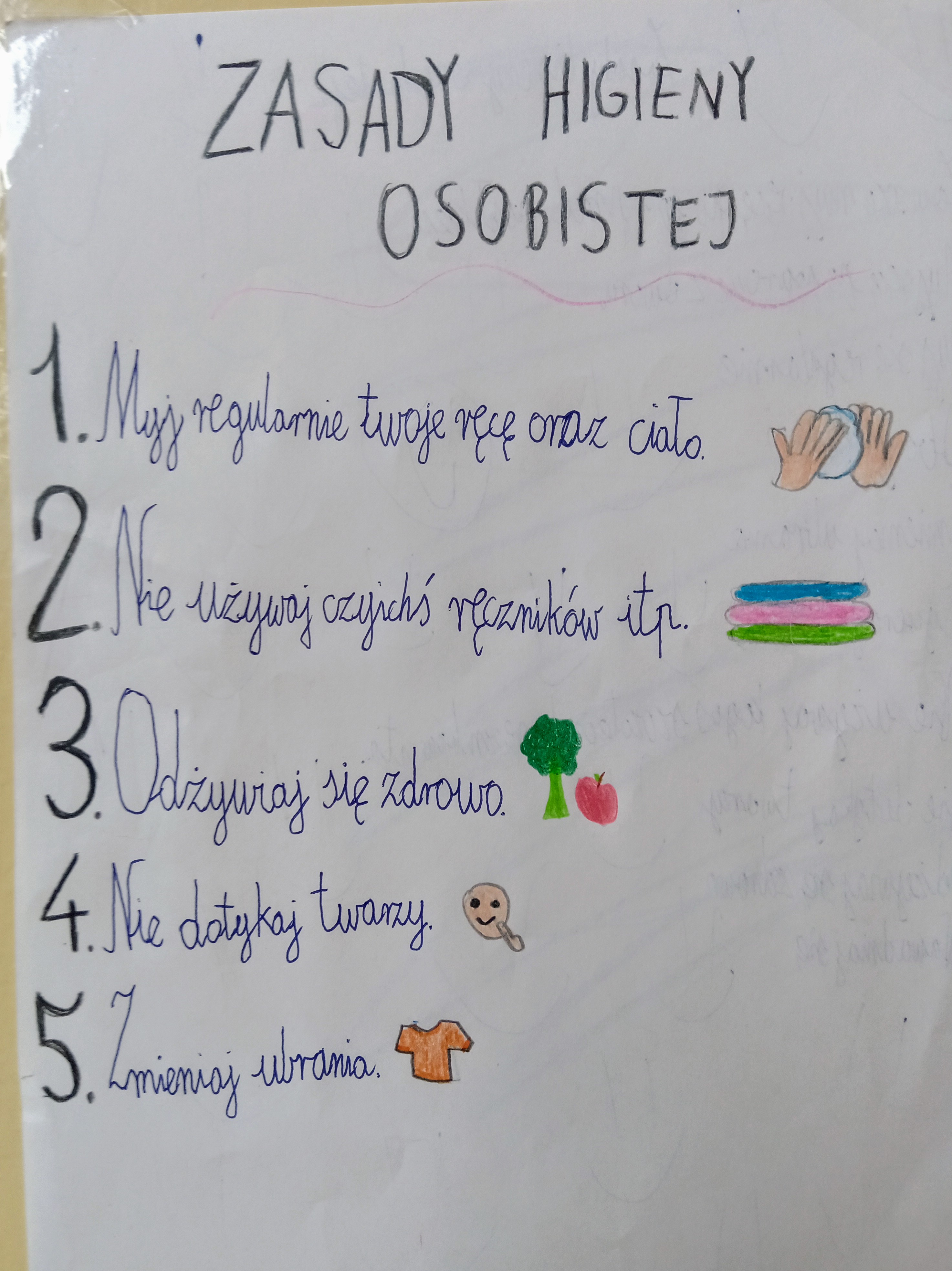 Rysunek ucznia przedstawiający zasady higieny osobistej
