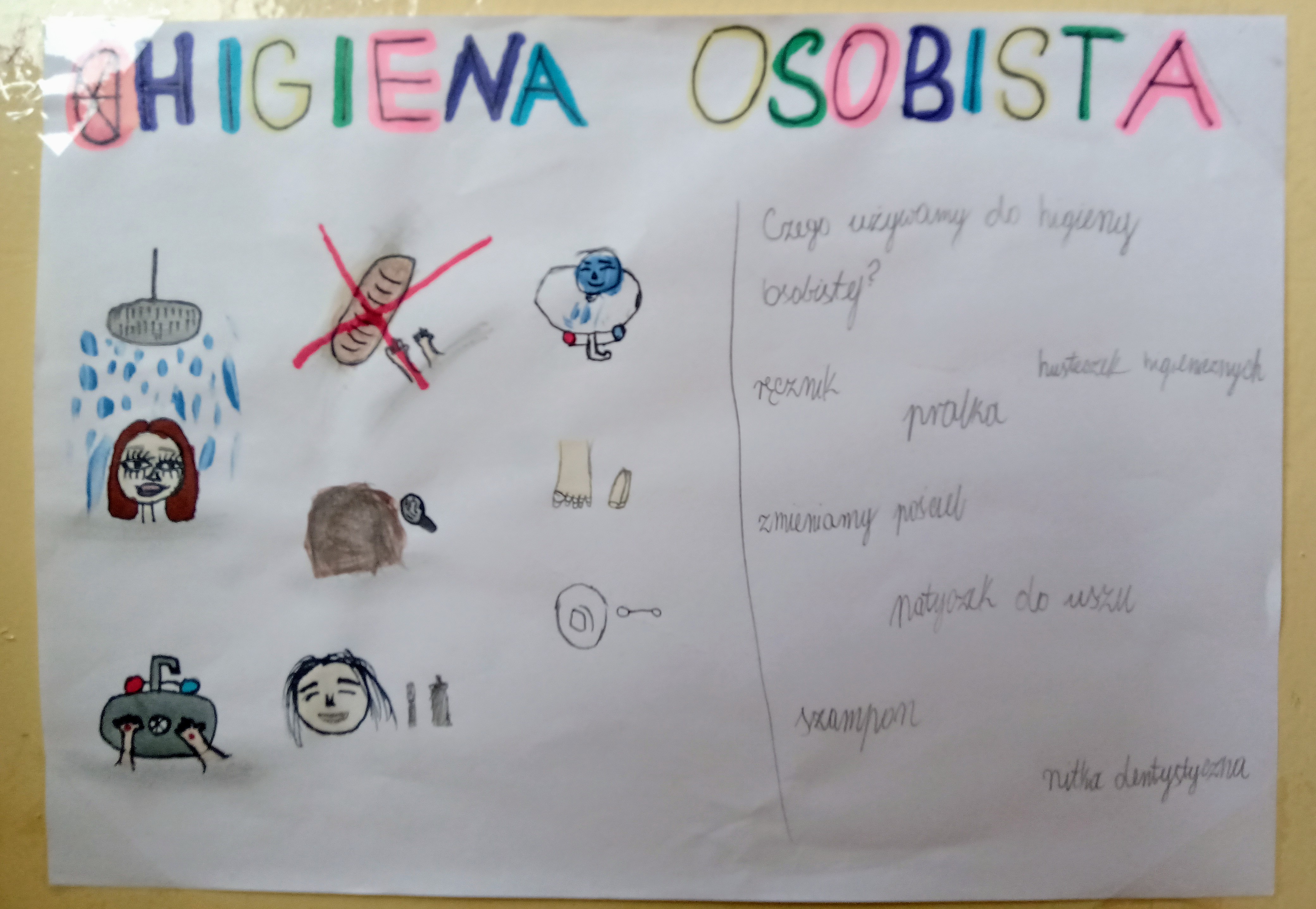 Rysunek ucznia przedstawiający zasady higieny osobistej