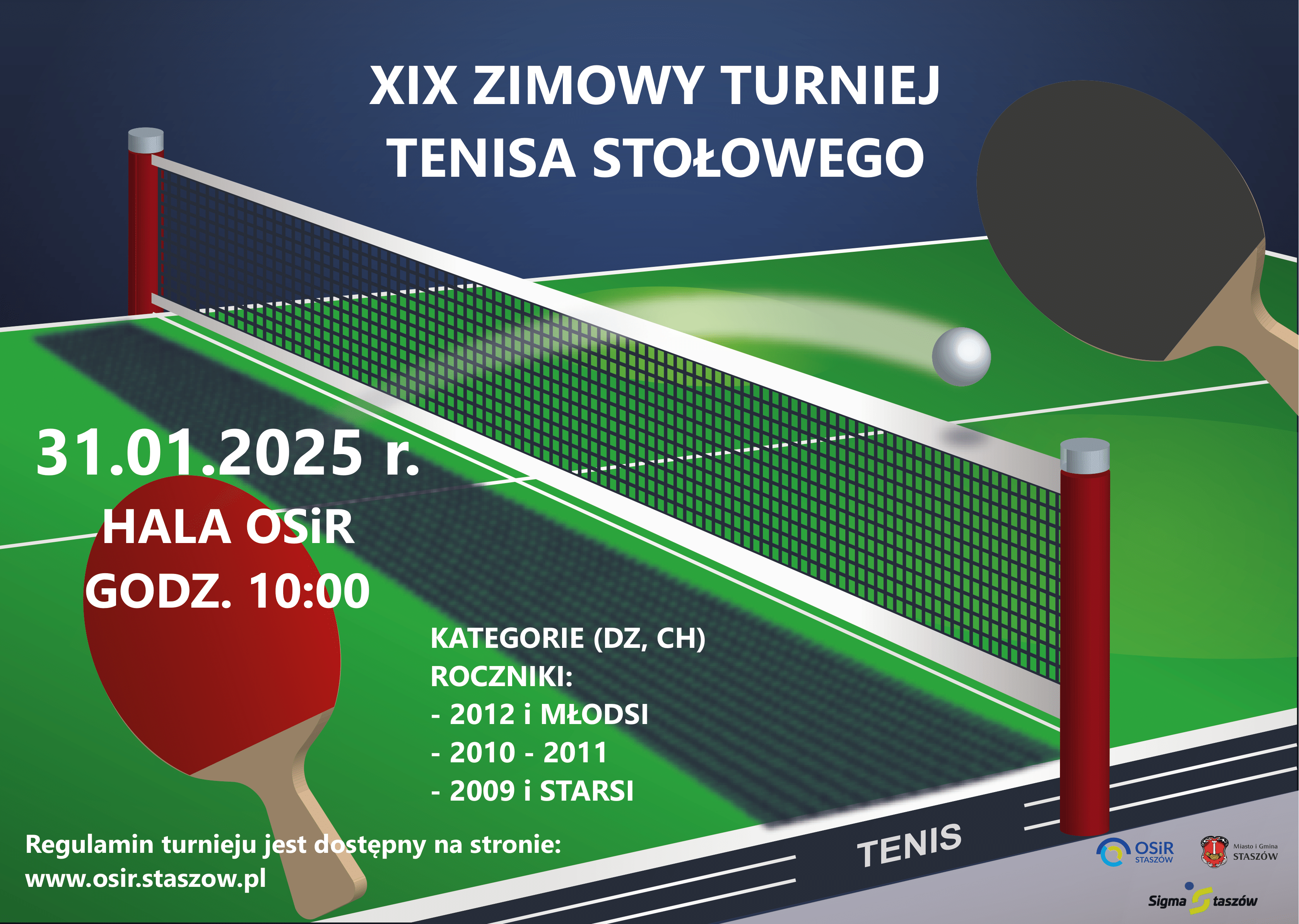Plakat turniej tenisa stołowego ferie 2025