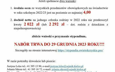2 nabór wniosków stypendialnych - plakat informujący