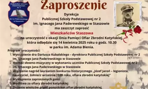 Zaproszenie na uroczystość z okazji Dnia Pamięci Ofiar Zbrodni Katyńskiej