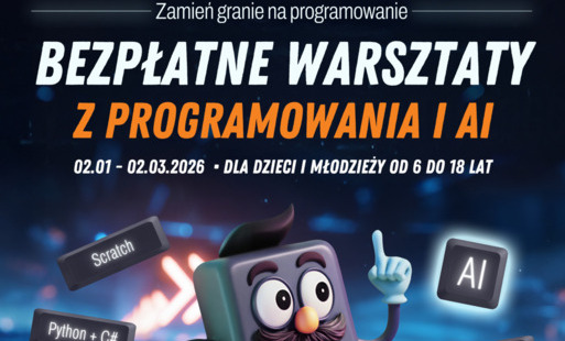 Plakat - bezpłatne warsztaty clickON – Zamień granie na programowanie